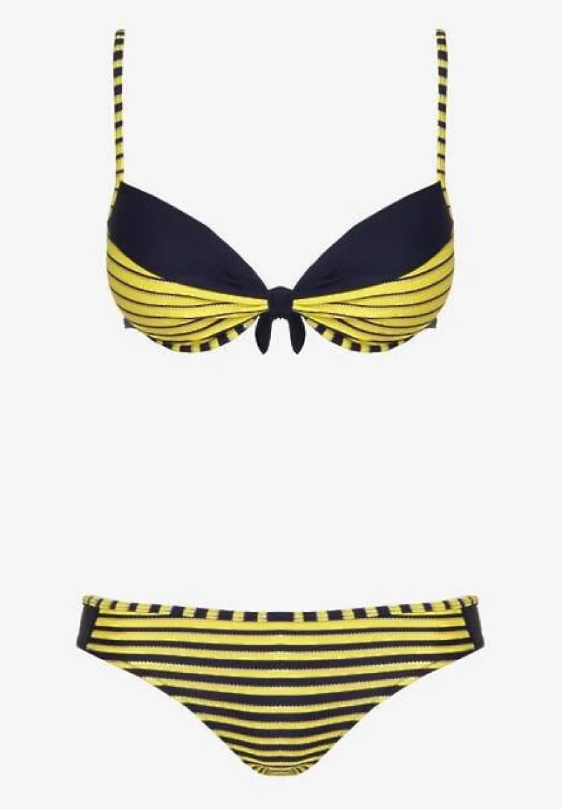 Żółte Bikini Dwuczęściowe w Paski Biustonosz i Figi Wialisa