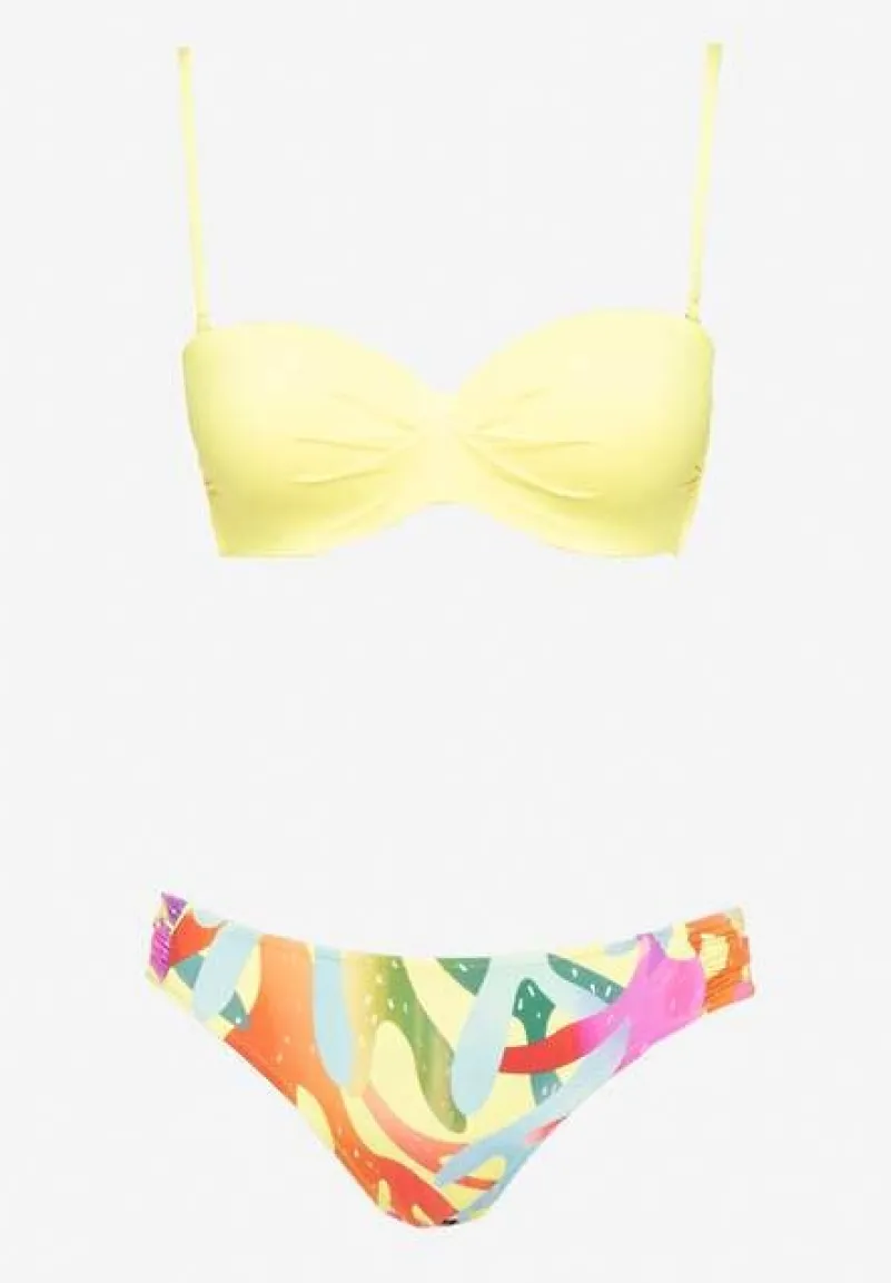 Żółte Bikini Marszczony Biustonosz i Majtki Typu Figi Salenthia