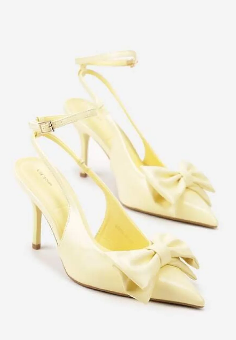 Żółte Sandały Vices na Szpilce Slingback Ozdobione Kokardą Tilvanea