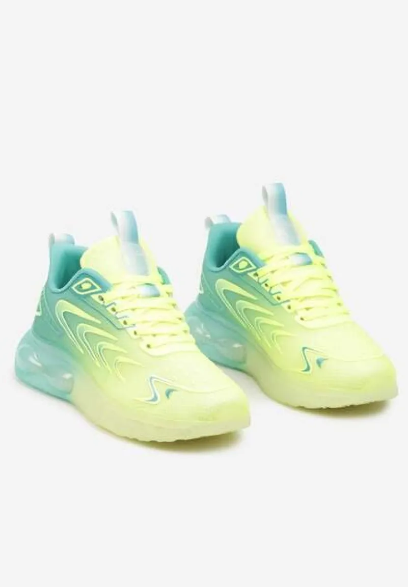 Żółto-Zielone Buty Sportowe Sneakersy na Płaskiej Podeszwie ze Sznurowaniem Risannie