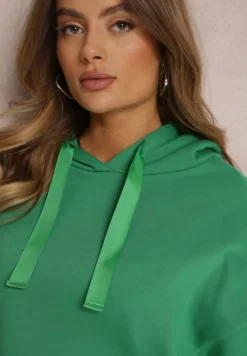 Zielona Bluza Oversize z Kapturem Liiza