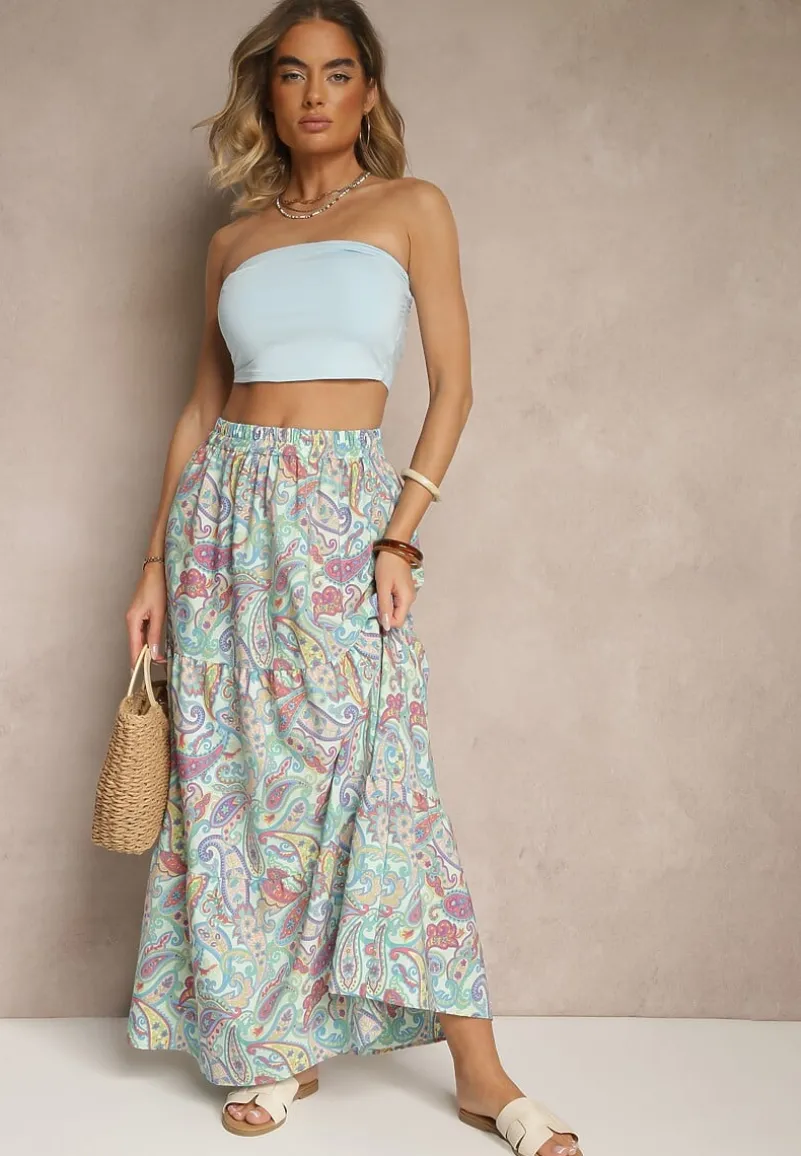 Zielona Spódnica Rozkloszowana High Waist z Motywem Paisley Nevolissa