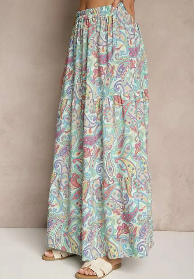 Zielona Spódnica Rozkloszowana High Waist z Motywem Paisley Nevolissa