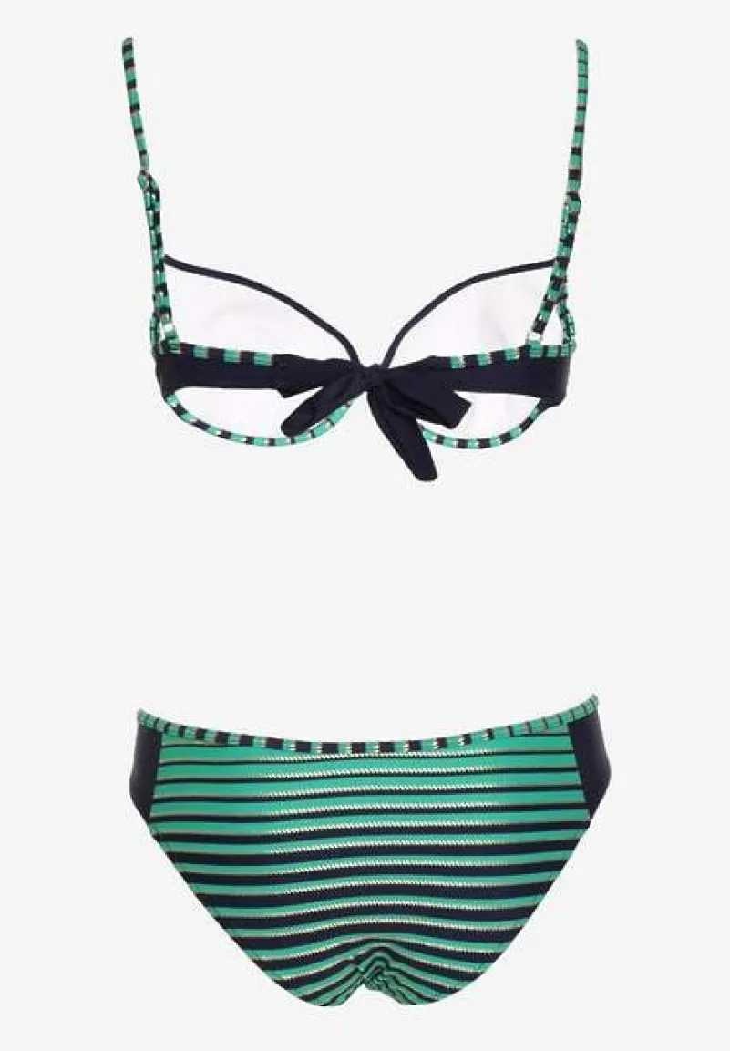 Zielone Bikini Dwuczęściowe w Paski Biustonosz i Figi Wialisa