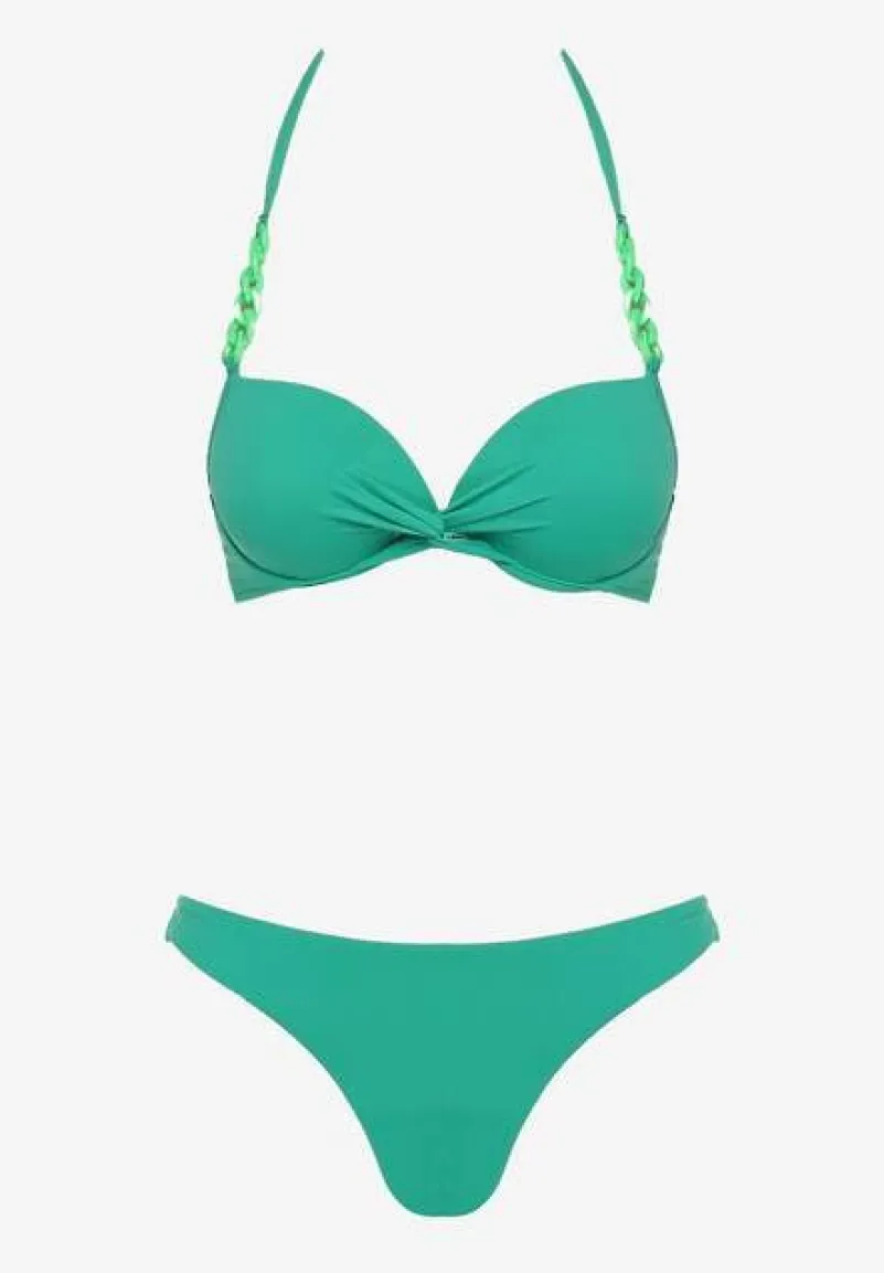 Zielone Bikini z Usztywnianym Biustonoszem Wykończonym Łańcuszkiem z Elastycznymi Majtkami Mamarie
