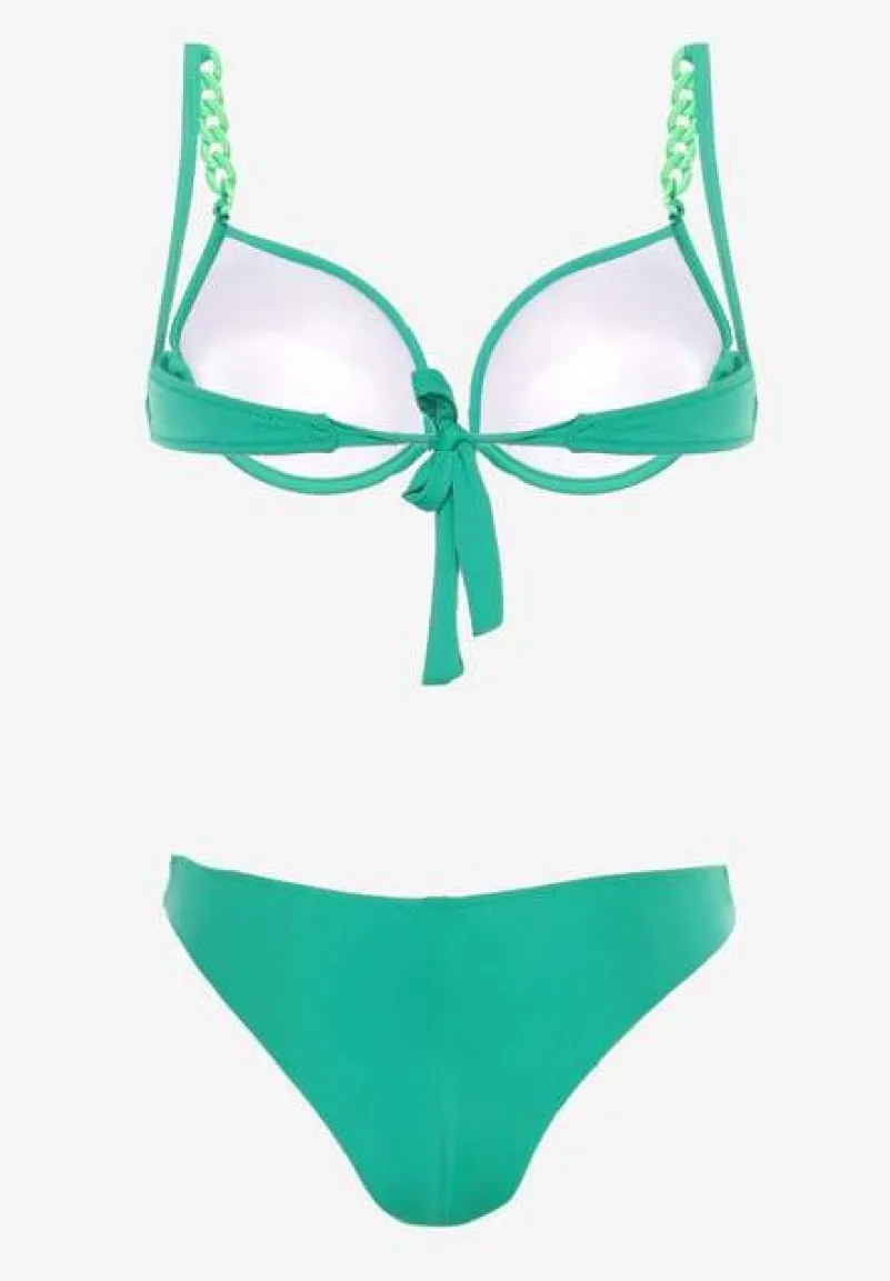 Zielone Bikini z Usztywnianym Biustonoszem Wykończonym Łańcuszkiem z Elastycznymi Majtkami Mamarie