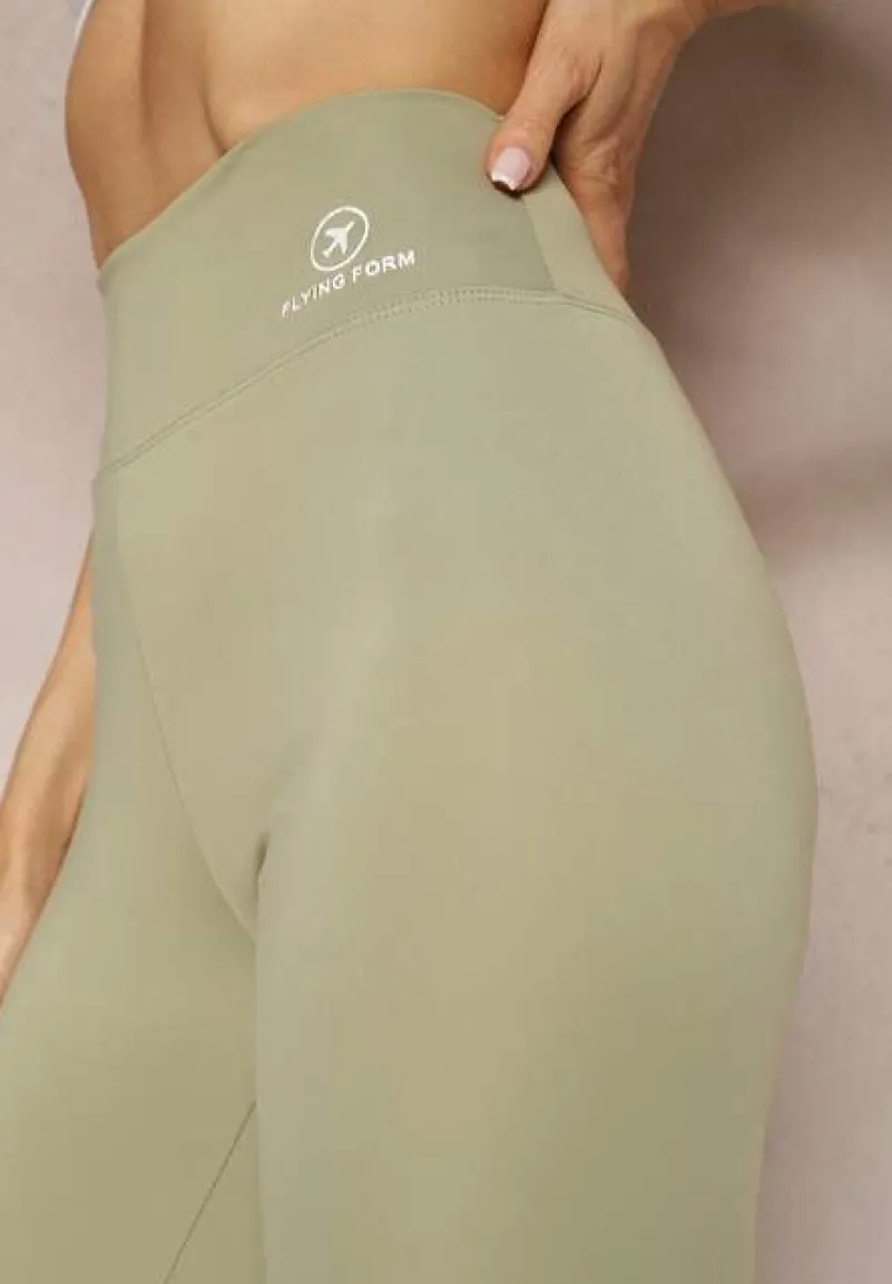 Zielone Legginsy High Waist z Gumką w Pasie Cloen