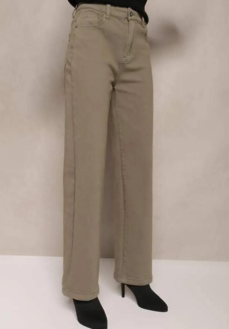 Zielone Szerokie Spodnie High Waist Inthini