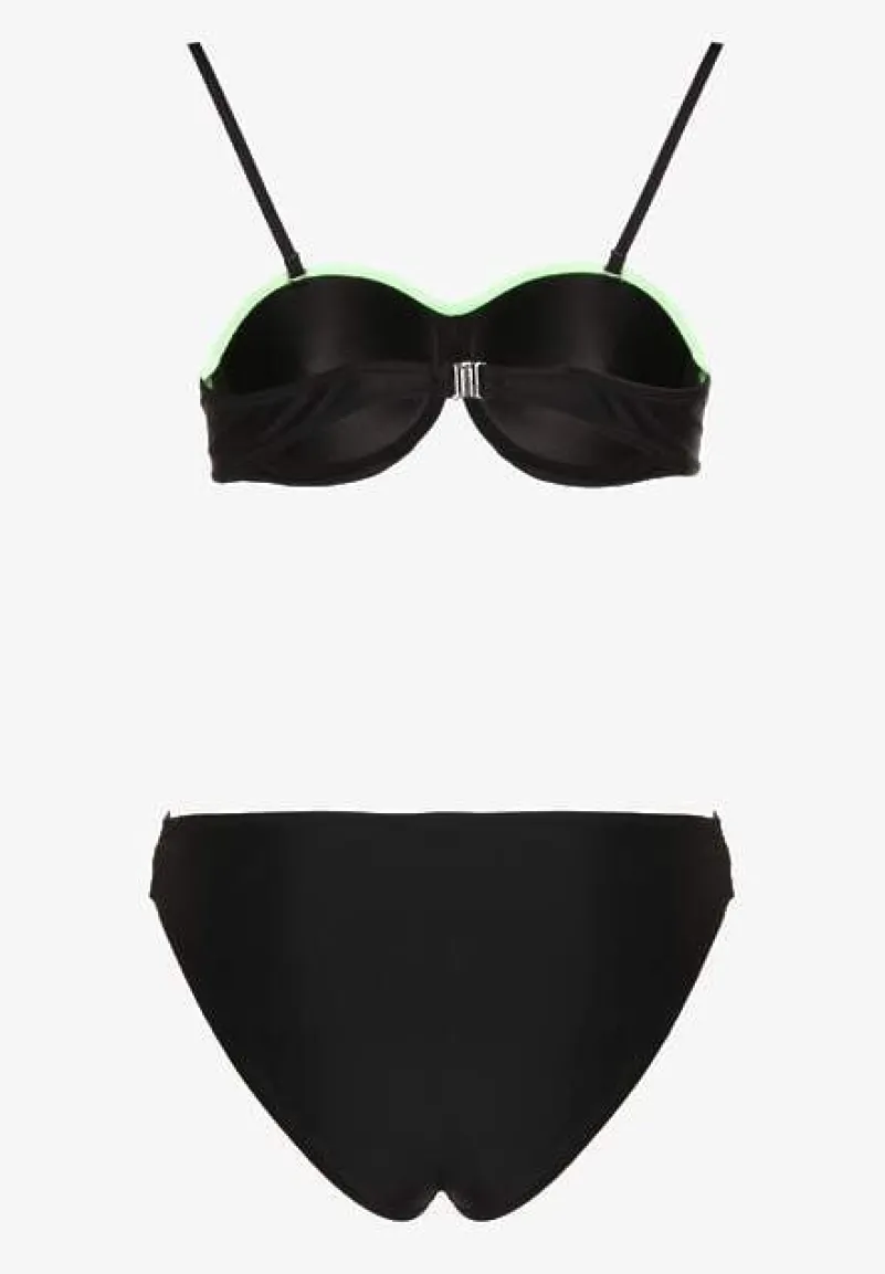 Zielono-Czarne Bikini z Metaliczną Nicią Usztywniany Biustonosz i Figi Mitelle