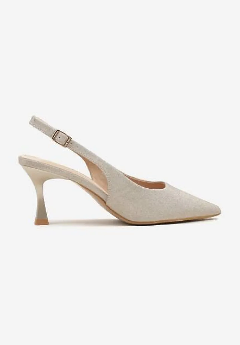 Złote Sandały Slingback na Klepsydrze Zdobione Brokatem Reolina