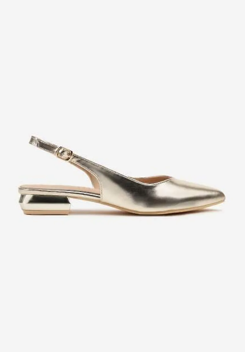 Złote Sandały Slingback Vices z Wkładką ze Skóry Naturalnej Galeresa