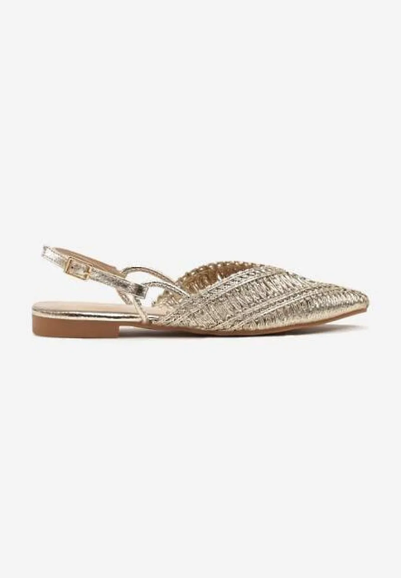 Złote Sandały Vices Slingback z Plecioną Cholewką i Metaliczną Nicią Nilannia