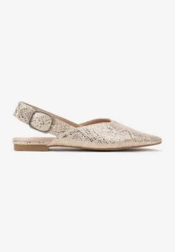 Złote Sandały Vices Typu Slingback z Wkładką ze Skóry Naturalnej Rallora