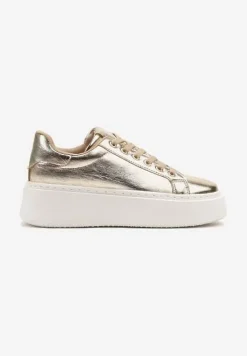 Złote Sneakersy na Grubej Podeszwie Cernanda