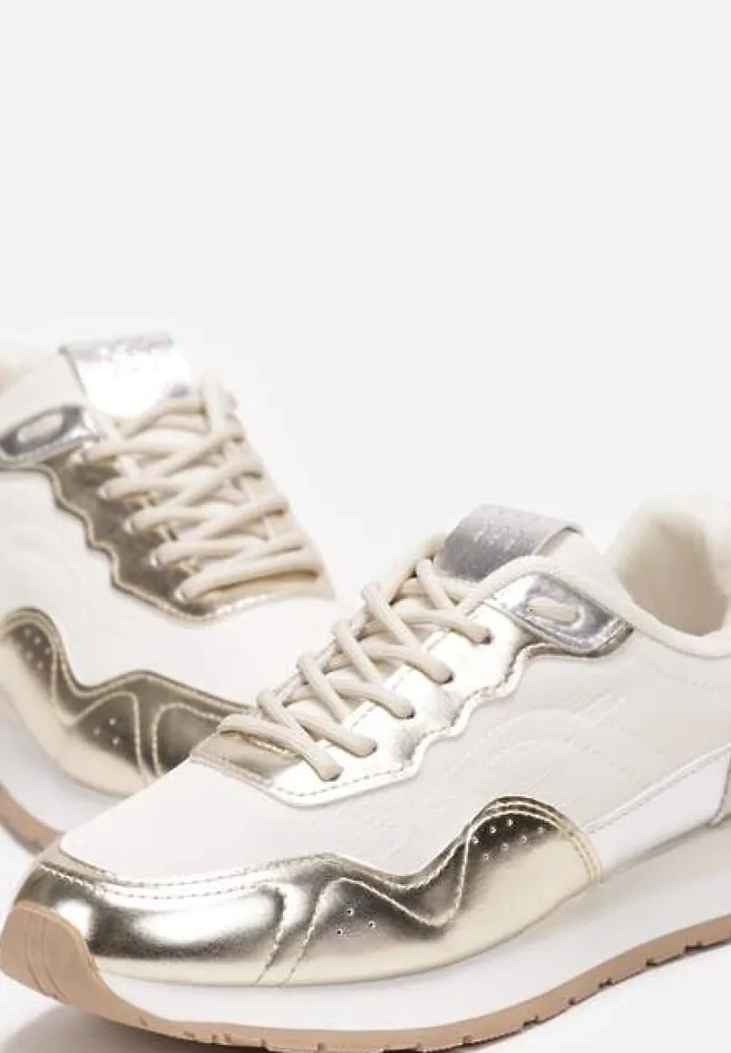 Złote Sneakersy Zdobione Wstawkami z Imitacji Skóry Fayela